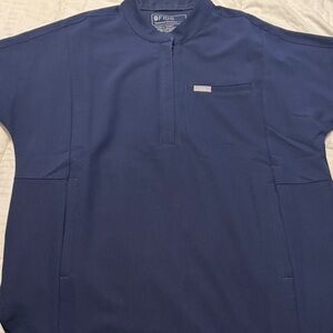 FIGS Women Navy Half-Placket Scrub Top with Chest Pocket